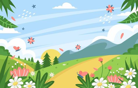 Children's Book Layout, School Murals, Penguin Book, Kids Background, Spring Background, Spring Landscape, Creative Poster Design, Cartoon Background, Landscape Drawings