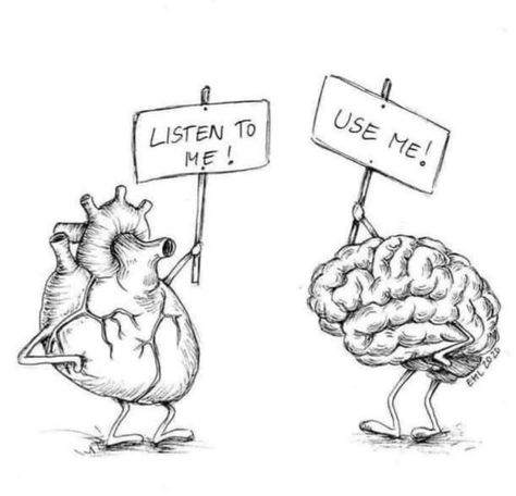 Heart Vs Mind Drawing, Heart And Mind Drawing, Heart And Brain Drawing, Brain Drawing Aesthetic, Brain And Heart Drawing, Brain Vs Heart, Heart Vs Mind, Heart Vs Brain, Quotes Everyday