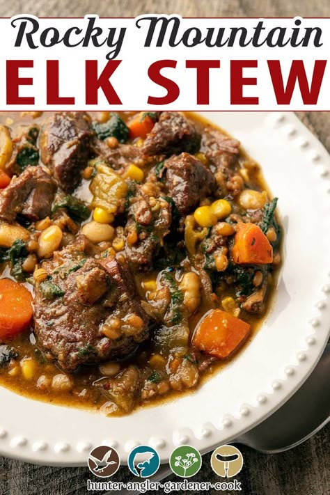 Elk Stew Recipes, Elk Marinade, Elk Stew, Ground Elk Recipes, Homestead Meals, Elk Meat Recipes, Hunting Recipes, Fruit Rollups, Elk Steak