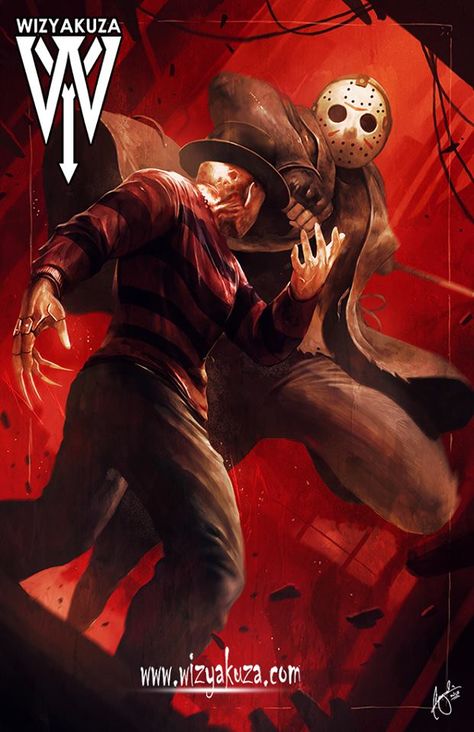 Wizyakuza Present’s Freddy VS Jason – epicscifiart Jason Vs Freddy, Horror Killers, Horror Slashers, Freddy Krueger Art, Horror Fanart, Freddy's Nightmares, Freddy Vs Jason, Jason Vorhees, Slasher Movies