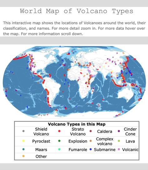 Types of volcanoes around the world Types Of Volcanoes, Volcano Types, Map Of World, World Map With Countries, Underground Map, Interactive Map, Volcano, Geography, World Map