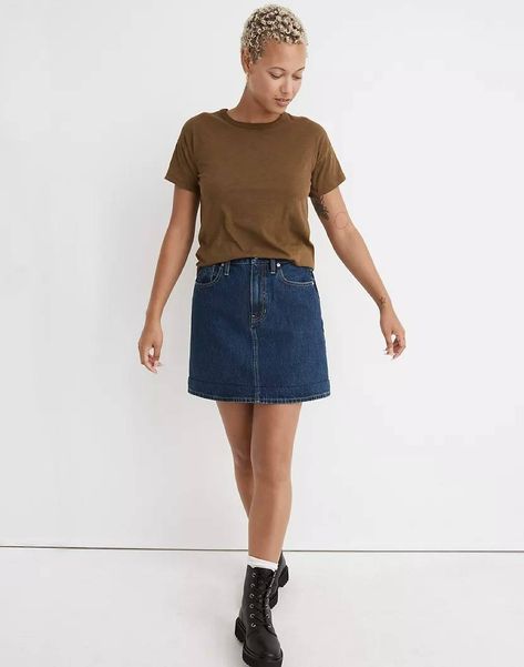 The Best Items to Buy From the Madewell Labor Day Sale | Who What Wear Dark Denim Skirt, A Line Denim Skirt, Madewell Skirt, A Line Mini Skirt, Floral Mini Skirt, Long Sleeve Blouse Pattern, Vintage Beaded Dress, Madewell Denim, Stripe Skirt