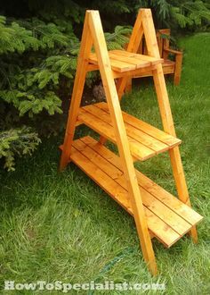 How to build an a-frame plant stand | HowToSpecialist - How to Build, Step by Step DIY Plans Ladder Plant Stand, Plants Stand, Ladder Shelves, Shelves Display, How To Build Steps, Framed Plants, Modern Plant Stand, Plant Stands Outdoor, Wooden Plant Stands