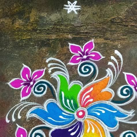 Simple Rangoli Designs Latest, Simple Colour Kolam, 3 Dots Rangoli, பொங்கல் கோலம், Muggulu Design Simple, Designer Rangoli, Sankranti Muggulu, Door Rangoli, Color Rangoli