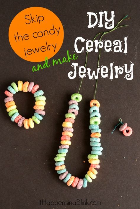 Cereal Arts And Crafts, Fruit Loop Jewelry, Cereal Necklaces For Kids, Cereal Day Activities, Cereal Crafts For Kids, Cheerio Activities, Cereal Jewelry, Cereal Crafts, Diy Cereal