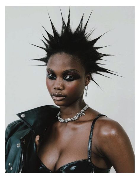 ✁ on Twitter: "kristin lee moolman… " Punk Costume, Afro Goth, Punk Makeup, Look Grunge, Spiked Hair, Black Punks, Punk Hair, Black Goth, Afro Punk