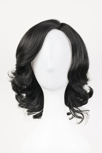 Wig Holder, Curly Wavy Hair, Mannequin Head, Wavy Curly Hair, Mannequin Heads, Black Wig, Front View, Premium Photo, Wavy Hair