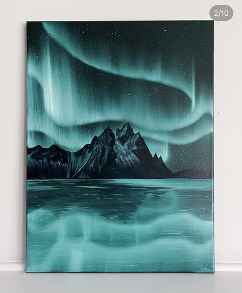 A4 Canvas Painting Ideas, Rainbow Painting Ideas On Canvas, Xmas Paintings On Canvas, Aurora Painting, Art Painting Ideas, Northern Lights Painting, Air Painting, Easy Canvas Art, Landscape Art Painting