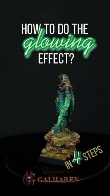 Galharen on Instagram: "This is how I painted the OSL effect on my latest Tomb King model. Keep in mind that this was supposed to be quick as it's a gaming model:) 1) Emerald + dark grey from #vallejo - as base layer on the blade 2) Emerald paint applied with aibrush from the blade direction 3) white base where the light source is and directly over it Green Fluo paint. 4) Edge highlighting with white paint And that's it:) of course some brushwork was required to smooth things but above you Tomb Kings, Vallejo Paint, Model Painting, Miniature Model, Mini Paintings, White Paint, Miniature Painting, Over It, Base Layer