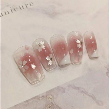 Nail Art Wedding Elegant White, Cute Light Pink Nails, Pink Elegant Nails, Fairy Inspired Nails, Nails Cherry, Nails Board, Nails Jelly, White Sakura, Tiny Canvas