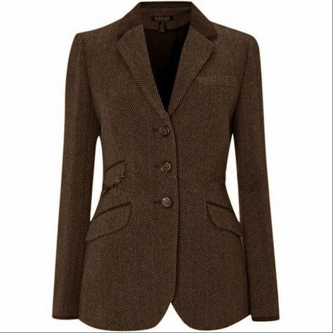 Herringbone Women's Jackets Coat Slim Fit Single Breasted Tweed Jacket Tailored | eBay Womens Structured Jackets, Ralph Lauren Fall 2024 Women, Elegant Jackets For Women Classy, Structured Jackets For Women, Herringbone Blazer Outfit Women, Tailored Outfits For Women, British Country Style Women, Tweed Blazer Outfit Women, English Countryside Fashion