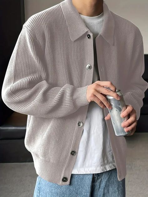 Loose Knit Cardigan, Lapel Top, Classy Outfits Men, Loose Cardigan, Cardigan Casual, Men's Cardigan, Áo Len Cardigan, Style Preppy, Cool Outfits For Men