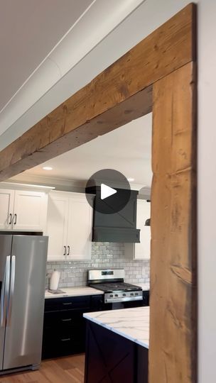 Disguising Structural Posts, Wood Beam Archway, Casing Doorway, Cased Openings Between Rooms, Post And Beam Interiors, Beam In Kitchen, Farmhouse Window Trim, Cased Opening, Exposed Wood Beams