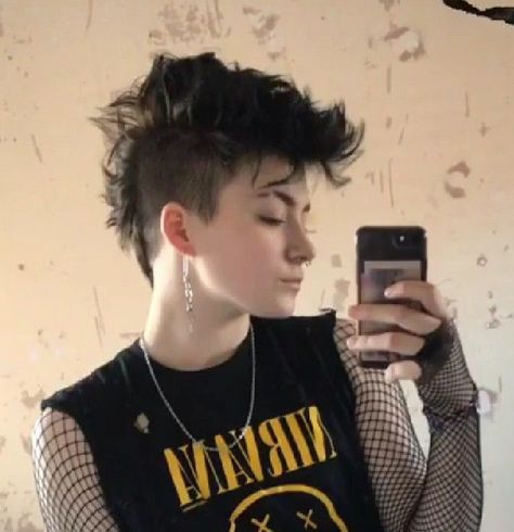 Undercut Alt Hair, Short Alt Hairstyles Men, Short Hair Undercut Masc, Deathhawk Short, Alt Men Hair, Modern Mohawk For Women, Mens Alternative Hairstyles, Punk Mullet Men, Nonbinary Hair Undercut