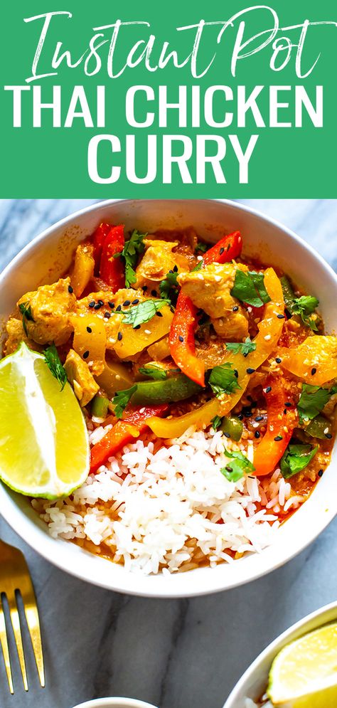 This Instant Pot Thai Chicken Curry is a 30-minute meal idea made easy thanks to store-bought Thai red curry paste, coconut milk, and bell peppers! || Eating Instantly #instantpot #chickencurry #thaicurry #eatinginstantly Freezable Meal Prep, Instant Pot Thai, Instant Pot Chicken Recipes, Thai Red Curry Paste, Thai Chicken Curry, Freezable Meals, Pot Recipes Easy, Coconut Milk Curry, Coconut Curry Chicken