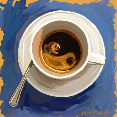 from my #dailypainting project "cuppaday painting, day 84" created digitally #digitalpainting #espresso #kitchenart #yinyang #italiancoffee #coffeeart A Cup Of Coffee, Cup Of Coffee, Digital Painting, Oil Painting, Coffee, Art