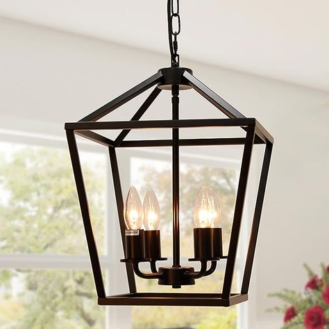 Chandelier For Kitchen, Pendant Lantern, Foyer Lighting Fixtures, Home Dining Room, Lantern Pendant Lighting, Rustic Lanterns, Black Cage, Lantern Chandelier, Island Pendant Lights