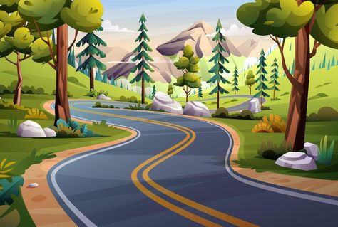 Cartoon Baground Image, Anime Road Background, Cartoon Landscape Backgrounds, Road Illustration Design, Cartoon Background House, Cartoon Nature Background, Highway Illustration, Cartoon Background Images, Cartoon Road