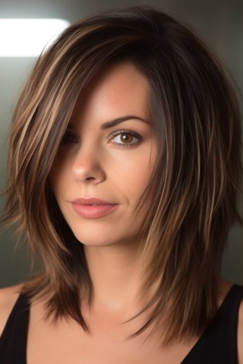 Razor-cut layers on straight medium hair can give you a trendy and stylish appearance. This type of haircut offers flexibility and works especially well for fine hair adding volume and dimension. Click here to check out more stunning medium-length layered haircuts trending right now. Medium Haircuts For Dark Hair, Angle Layered Haircut, Medium Length Haircut For Coarse Hair, Medium Length Haircut For Brunettes, Lots Of Layers Medium Hair Straight, Tons Of Layers Haircut, Medium Length Haircut Choppy Layers, Haircuts Medium Hair Layers, Medium Feathered Haircuts