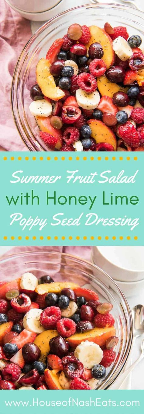 Summer Fruit Salad with Honey Lime Poppy Seed Dressing Allotment Recipes, Green Treats, Fruit Salad With Honey, Southern Sides, Bbq Salad, Summer Fruit Salad, Fruit Plates, Fruit Salad Easy, Summer Salads With Fruit