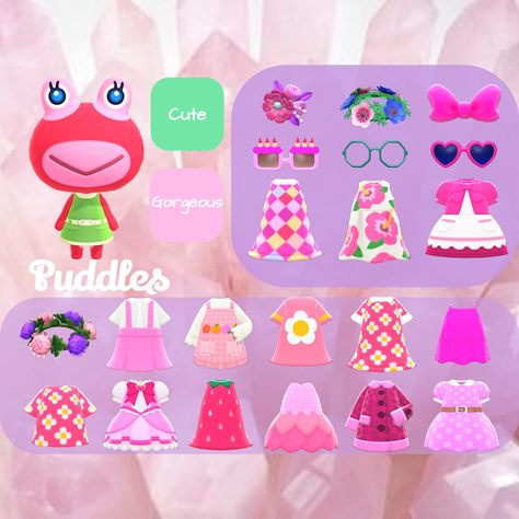 @ac.lookbooks on instagram Animal Crossing Villager Lookbook, Acnh Villagers Gift Guide, Animal Crossing Villager Gift Guide, Villager Gift Guide Acnh, Roald Animal Crossing Gift Guide, Acnh Lookbook, Acnh Diy, Ac Villager, Acnh Yard