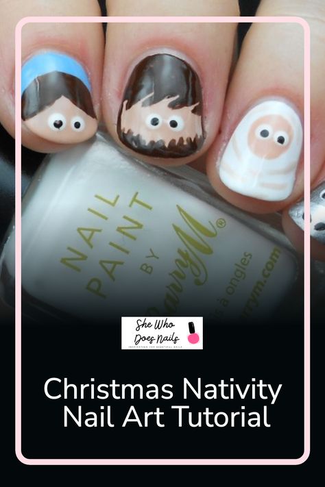 This Christmas season, get creative with your mani with a festive nativity-inspired nail art. Whether you’re looking for a subtle way to show off your faith, or just want something special to wear all holiday season, this Christmas Nativity Nail Art tutorial, which has the nativity characters such as Mary, Joseph and Baby Jesus painted onto each finger tip, will give you the perfect finished look. Baby Jesus Nails, Nativity Nail Art, Nativity Nails Designs, Nativity Nails, Girly Diy, Nativity Characters, Mary Joseph And Baby Jesus, Sally Hansen Miracle Gel, Nail Art For Beginners