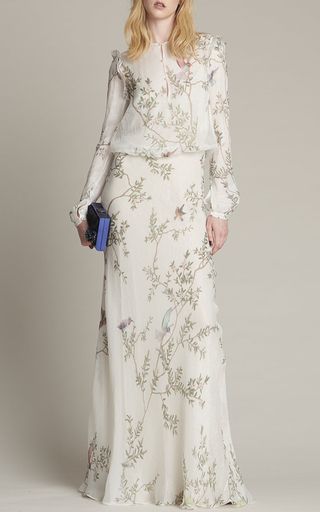 Wedding Shower Dress, Pre Fall 2016, Fall Fashion 2016, Floral Skater Dress, Muslim Fashion Dress, Long Sleeve Gown, Chiffon Long Sleeve, Monique Lhuillier, 2016 Fashion