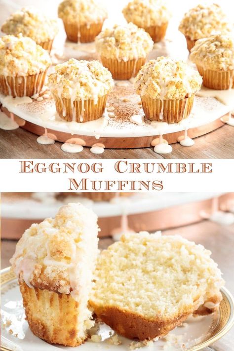 If you're an eggnog fan and you enjoy moist, tender-crumbed muffins topped with a mountain of buttery crumbs, you're going to flip over these! The recipe includes a gluten-free option. #eggnog #holidayrecipes #bestmuffinrecipes #glutenfree Xmas Muffins Recipes, Christmas Muffin Recipes, Winter Muffin Recipes, Eggnog Muffins Recipe, Christmas Muffins Recipes, Eggnog Muffin Recipe, Holiday Muffins, Eggnog Muffins, Christmas Muffins