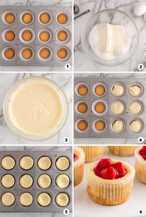 Mini Cheesecakes w/ Vanilla Wafers (5 ingredients!) - I Heart Naptime Mini Cheesecakes With Vanilla Wafers, Vanilla Wafer Dessert, Easy Mini Cheesecakes, Mini Cheesecake Cupcakes, Mini No Bake Cheesecake, Christmas Setup, Pie Ideas, Mini Cheesecakes Easy, Mini Cheesecake Bites