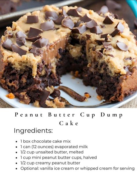 Chocolate Dump, Thanksgiving Dessert Recipes, Chocolate Dump Cake, Cake Mix Desserts, Box Chocolate, Peanut Butter Desserts, Thanksgiving Food Desserts, Peanut Butter Cup, Dump Cake Recipes