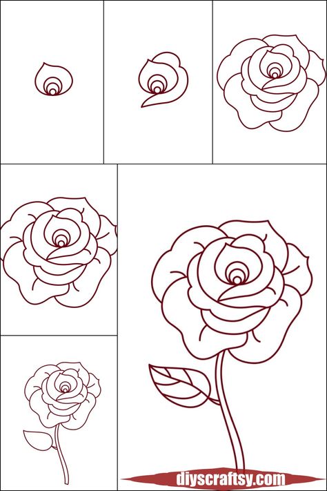 Beautiful Rose Drawing Tutorial Rose Birthday Cards Diy, Rose Drawing Simple Sketch, Rose Drawing Simple Step By Step, How To Draw Rose, Draw Rose Step By Step, How To Draw A Rose Step By Step, How To Draw A Rose, Rose Drawing Tutorial, Simple Rose Drawing