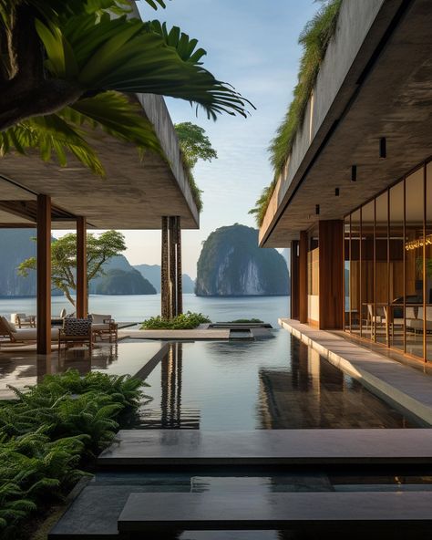 Villa In Halong Bay, Vietnam By... - Architecture & Design Beach Villa Design, Bali Architecture, Halong Bay Vietnam, Luxury Exterior, Villa Bali, Villa Design Architecture, Expect Nothing, Contemporary House Exterior, Cool Swimming Pools