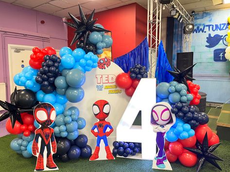 Spidey Bday Party, Spin Spidey Birthday Party, Spidey And Friends Balloon Garland, Spidey And His Amazing Friends Birthday Backdrop, Spider-man And His Amazing Friends, Spidey And His Amazing Friends Family Costume, Spidey And His Amazing Friends Halloween Costumes, Spidey And Friends 3rd Birthday, Team Spidy Birthday