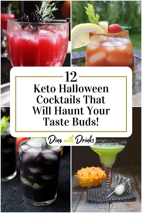 Collage of 4 keto halloween cocktails. Halloween Party Drinks Alcohol, Spiked Punch Recipes, Keto Halloween, Halloween Themed Drinks, Halloween Punch Recipes, Gluten Free Halloween, Alcoholic Punch Recipes, Halloween Party Drinks, Halloween Drinks Alcohol