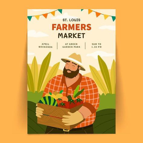 Farmers Market Website, Farmers Market Poster Design, Poster Market Day, Farm Poster Design, Farmers Illustration, Food Poster Illustration, Farmers Market Illustration, Farm Graphic Design, Farmers Market Design