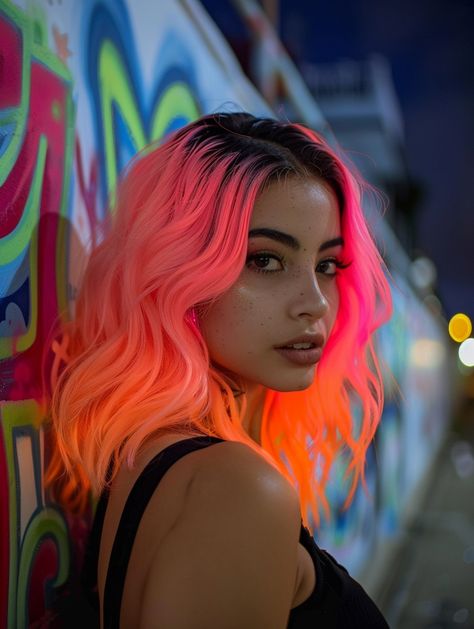 Scarlett Hair, Exotic Hair Color, Sunset Hair, Vivid Hair Color, Rainbow Hair Color, Neon Hair, Bright Hair Colors, Gorgeous Hair Color, Dirty Blonde Hair