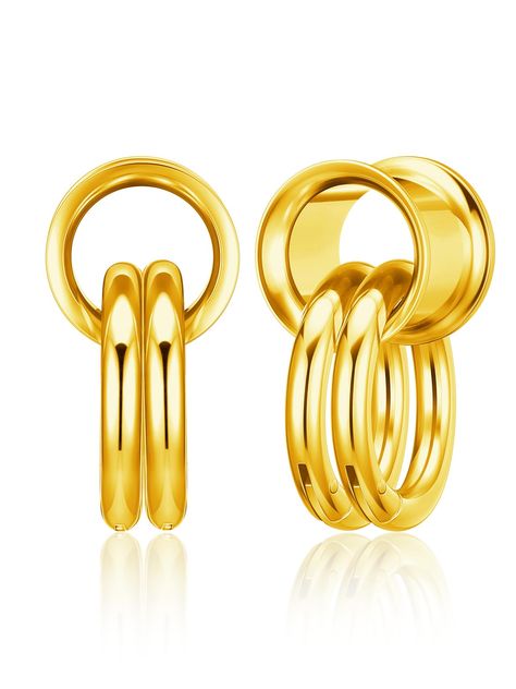 PRICES MAY VARY. 🌟Ear Gauges Size: 00G, 10MM, Gold, 00 Gauges weighing 10.5g. 🔩Material: Crafted from high-quality 316L stainless steel, our gauges earrings for women man ensure durability and style. Hypoallergenic and Non-nickel-containing, they're perfect for sensitive ears, offering a comfortable and chic option for daily wear. 💘Ear Expander Stretchers Tunnels: These are suitable for someone seeking safe earlobe expansion, providing a gradual and comfortable stretching experience. If you f Hoop Earrings Piercing, Ear Guages, Ear Gauge Sizes, Gauges Earrings, Gold Gauges, 00 Gauges, Ear Weights, Body Jewelry Piercing, Tunnels And Plugs