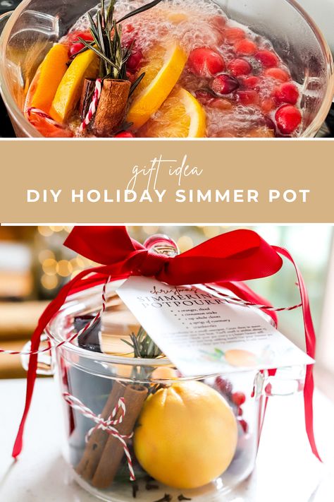 DIY Christmas Simmer Pot Gift Idea + Free Download Simmer Pot Neighbor Gift, Simmer Pot For Christmas, Summer Pot Gift Ideas, Diy Simmer Pots Gifts, Mini Xmas Gift Ideas, Holiday Simmer Pot Kits, Christmas Gift On A Budget, Christmas Fragrance Pot, Diy Simmer Pot Christmas Gifts