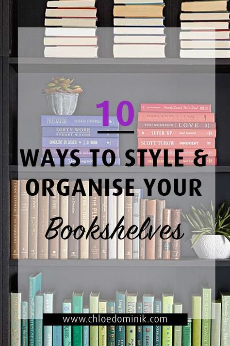 If you have bookshelves in your home it can end up as just another place to put all your junk. But organized and styled the right way and your bookshelves can add character to your home and be used as a nice decorative point. Here are 10 ways you can style and organise your shelves! #bookshelves #bookshelvesdecorating #bookshelvesdecoratingbookshelfstyling #bookshelvesdecoratingbookshelfstylinghome #organizebookshelves #stylingbookshelf #stylingbookcases Ways To Organise Your Bookshelf, How To Make Bookshelves Look Nice, How To Arrange Books On Shelves, Bookshelves Organizing, Organizing Bookshelves, How To Make Bookshelves, Arranging Bookshelves, Bookshelf Styling Living Room, Bookshelves With Books