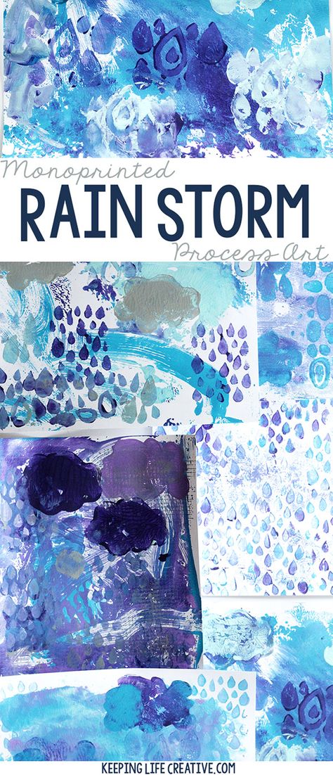 Rain Storm Monoprinted Process Art - Keeping Life Creative Rain Art Projects For Kids, Art Projects For Kids Preschool, Spring Art Projects For Kids, Process Art Preschool, Rain Crafts, Preschool Weather, Weather Art, Weather Crafts, Preschool Art Projects