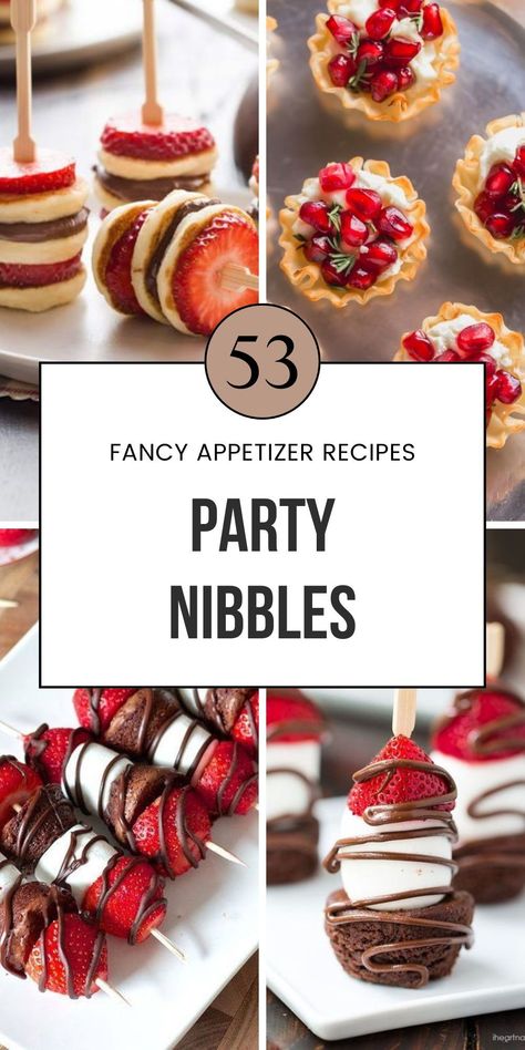 Enjoy 50+ easy summer party nibbles perfect for cocktail parties or garden events. These finger foods, including canape recipes and classy appetizers, offer simple, one-bite options that are sure to impress. Hosting has never been easier! Save this to your "Fancy Appetizer Recipes" board! Ladies Night Ideas Food Party Appetizers, Appetizers In Champagne Glasses, Pretty Finger Foods For Party, Food In A Cup For Party, Finger Party Goods, Appetizer Shooters Party Ideas, Prom Appetizers Finger Foods, Fun Appetizers For Party Easy, Brownie Appetizers