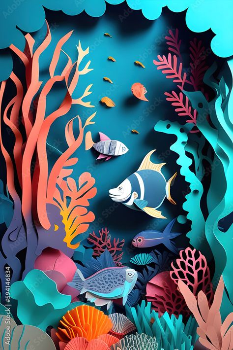 Coral Reef Craft, Cut Out Art, Coral Art, 3d Paper Art, Paper Art Craft, Color Background, 3d Paper, Vector Illustrations, Coral Reef