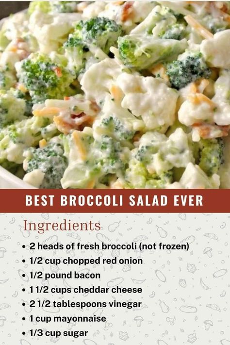 Cauliflower Broccoli Salad, Best Broccoli Salad, Best Broccoli, Broccoli Cauliflower Salad, Grandma's Recipes, Broccoli Salad Recipe, Fresh Salad Recipes, Salad Dressing Recipes Homemade, Vegetable Side Dishes Recipes