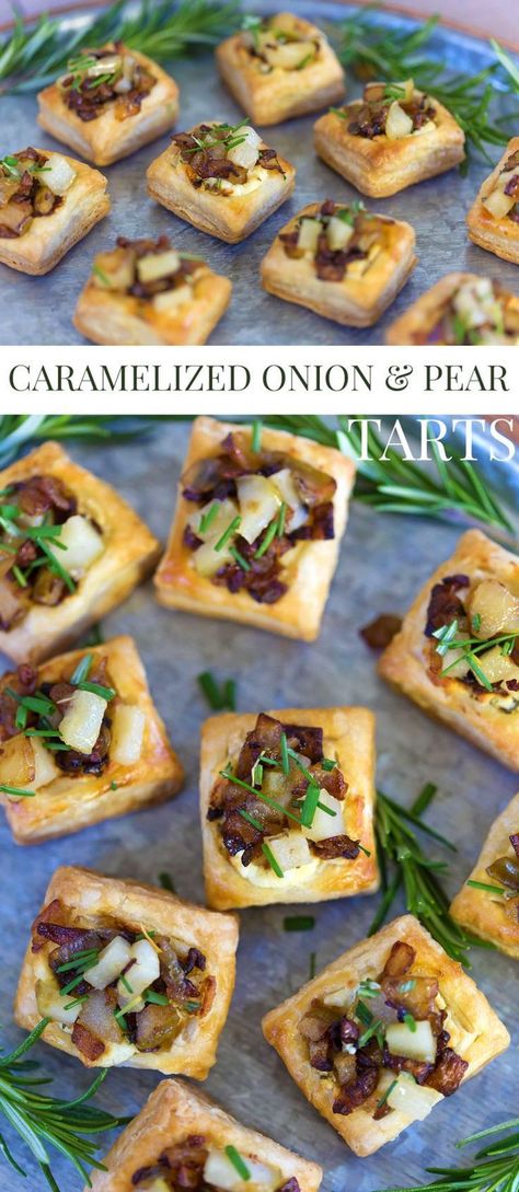 Appetizers Fancy, Fancy Party Food, Pear Tarts, Fingerfood Baby, Fancy Appetizers, Pear Tart, Gourmet Popcorn, Caramelized Onion, Party Appetizers