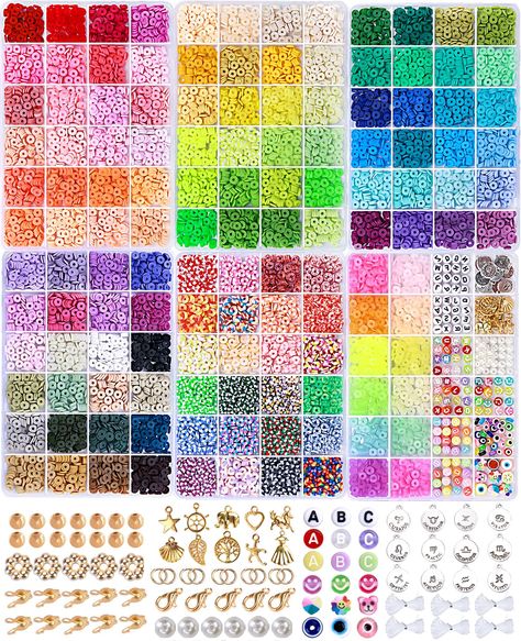 PRICES MAY VARY. Rainbow Colored Clay Beads Kit: Totally appro. 11108 Pcs clay beads and charms kit for jewelry making kit placed in 6 boxes. Clay beads has 10560pcs (132colors* 80pcs). Charms kit includes 548pcs, you can make bracelets/jewelry in different colors to match different themes Premium Material: Clay beads for bracelet making are made of high quality polymer clay, safe and skin-friendly, light-weight and comfortable to wear. Bright colors that will not fade Trendy Gifts Choice: With Cheap Beads For Jewelry Making, Cheap Craft Supplies For Jewelry Making With Charms, Bracelet Making Kit Amazon, Free Bracelet Making Kits, Bracelet Making Kit Michaels Stores, Clay Bead Bracelet Kit Amazon, Bracelets Bead Kit, Cheap Adjustable Polymer Clay Bracelets, Bracelet Kits From Walmart