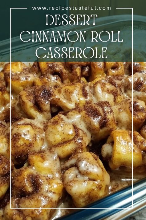 This Dessert Cinnamon Roll Casserole combines the comforting flavors of cinnamon rolls into a warm, shareable dish that's perfect for breakfast or dessert. Easy to prepare and deliciously gooey, it's sure to be a hit with the whole family! Chocolate Chip Crescent Roll Casserole, Dessert Casseroles Recipes, Christmas Morning Cinnamon Roll Bake, Cinnabon Casserole, Recipes Using Cinnamon Rolls Pillsbury, Cinnamon Roll Trifle, Cinnamon Roll Dessert Ideas Pillsbury, Cinnamon Rolls Dessert Ideas, Recipes With Cinnamon Rolls In A Can