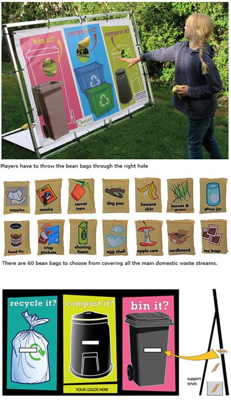 Bean Bag Throwing Game - Recycling Displays Recycling Games, Throwing Games, Bean Bag Toss Game, Sorting Games, Bean Bag Toss, Toss Game, Vinyl Banner, Interactive Game, Games Box