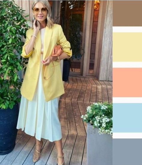 Muted Summer, Yellow Color Combinations, Yellow Outfits, Abaya Design, Spring Business Casual, Feminine Outfits, Colour Combinations Fashion, Color Combos Outfit, Color Blocking Outfits