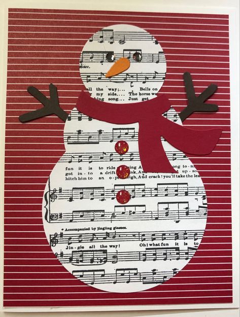 Music Christmas Cards Handmade, Music Themed Christmas Cards, Music Note Craft, Sheet Music Christmas Cards, Music Sheet Crafts, Music Christmas Cards, Xmas Card Craft, Dyi Christmas Cards, Fabric Christmas Cards