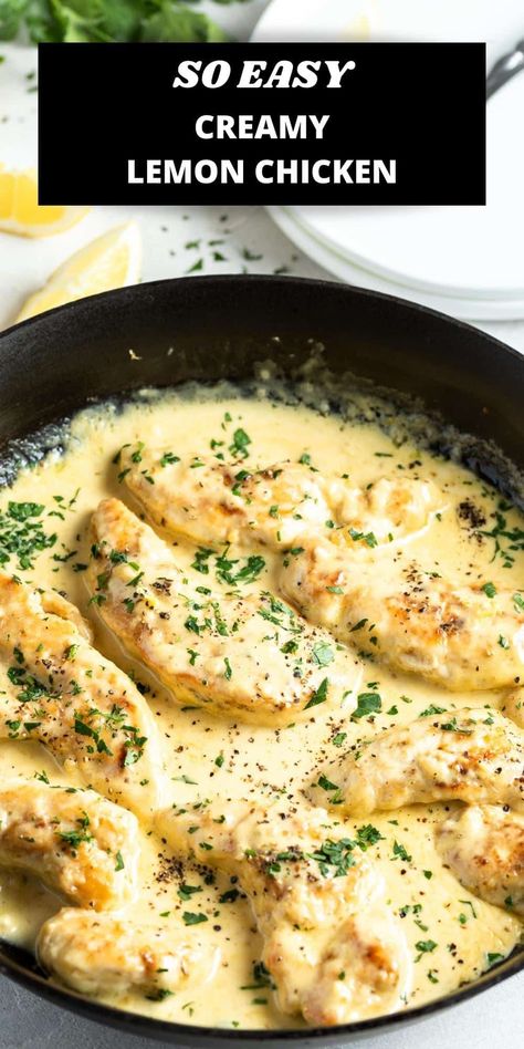 Easy Creamy Lemon Chicken, Lemon Chicken Breast Recipes, Lemon Sauce For Chicken, Chicken Tenderloin, Chicken Tenderloin Recipes, Creamy Lemon Chicken, Lemon Chicken Recipe, Lemon Garlic Chicken, Chicken Tenderloins